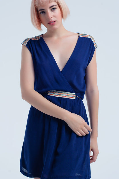 Vestido mini azul marino con bordados