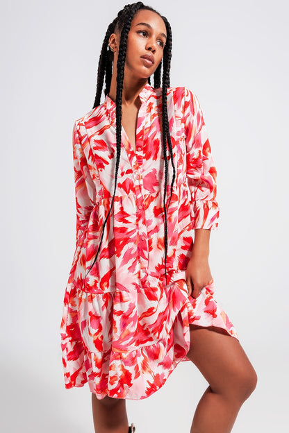Vestido mini escalonado fuchsia