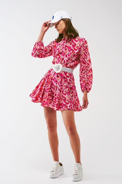 Vestido mini plisado de estampado floral en rosa