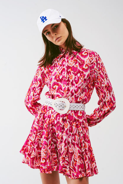 Vestido mini plisado de estampado floral en rosa