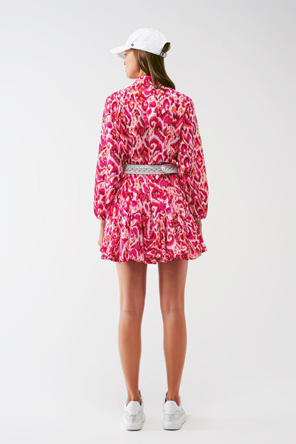Vestido mini plisado de estampado floral en rosa