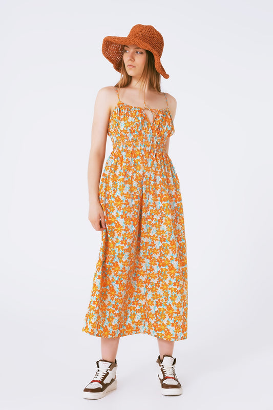 Q2 Vestido playero largo estampado de flores