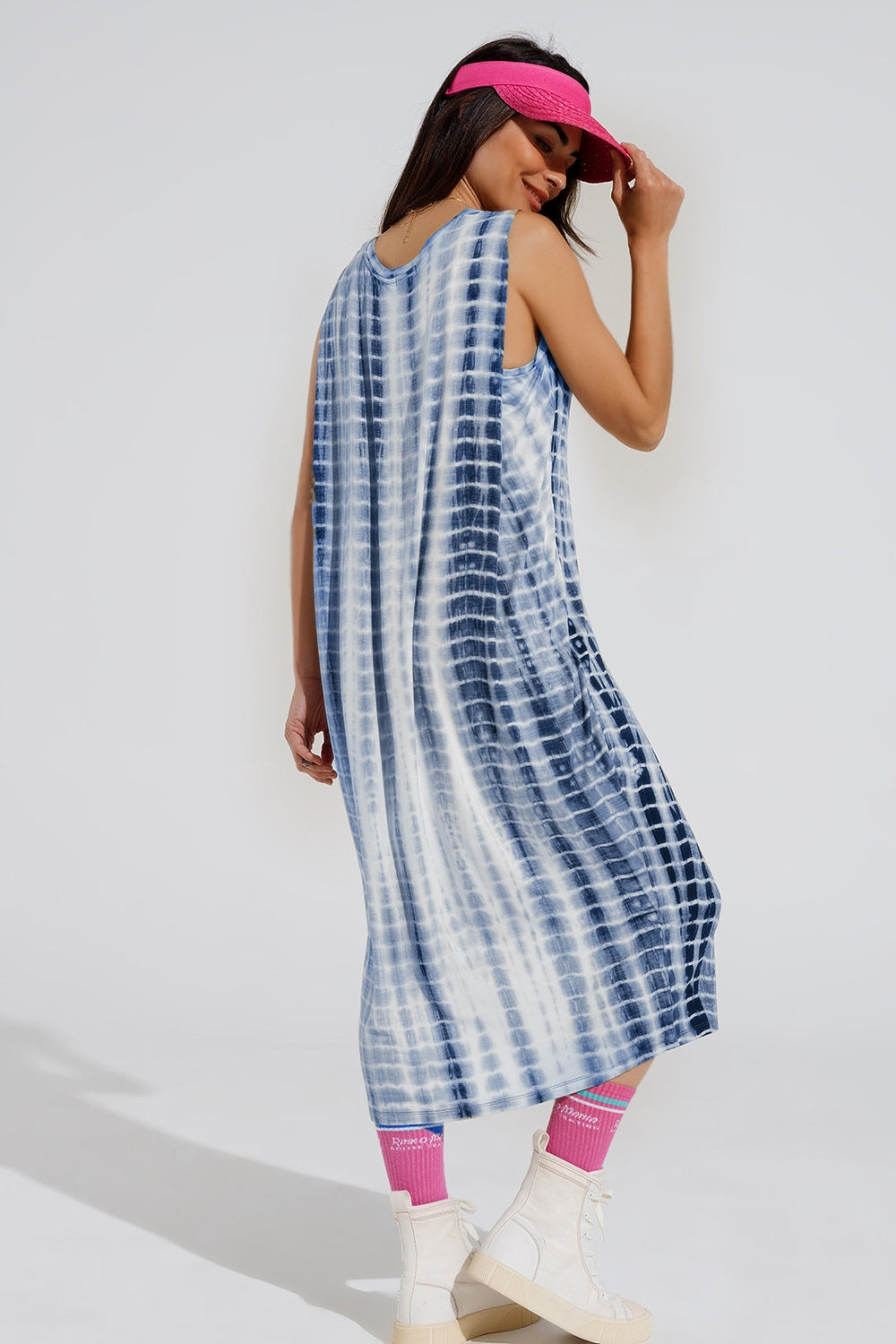 Vestido relajado maxi Tie dye en tonos azules