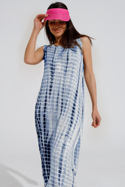 Vestido relajado maxi Tie dye en tonos azules