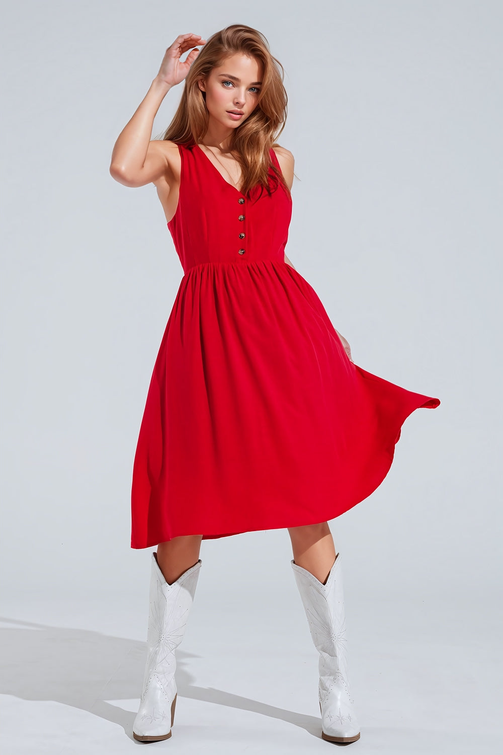 Vestido rojo con detalle de botones