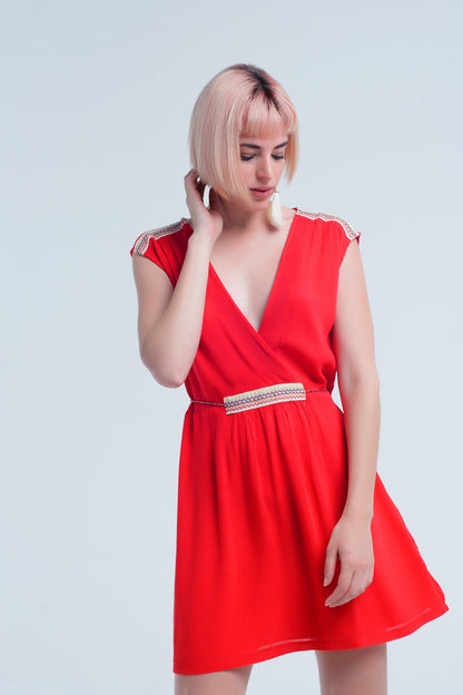 Vestido rojo mini con detalles bordados