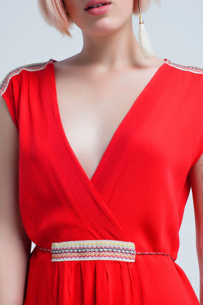 Vestido rojo mini con detalles bordados