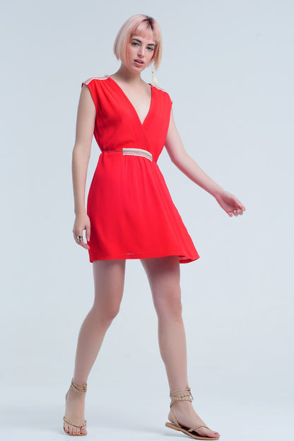 Vestido rojo mini con detalles bordados
