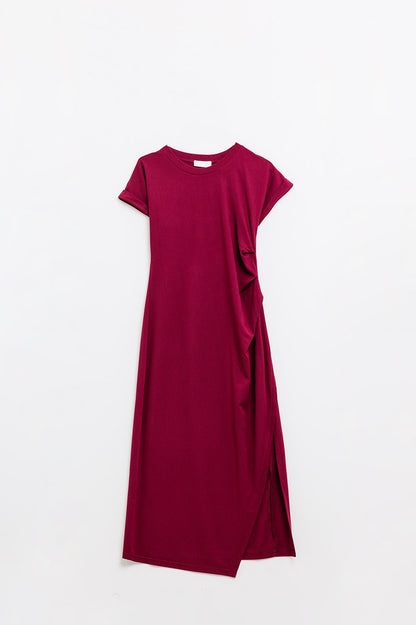 Vestido sin mangas de tencel elástico color burdeos