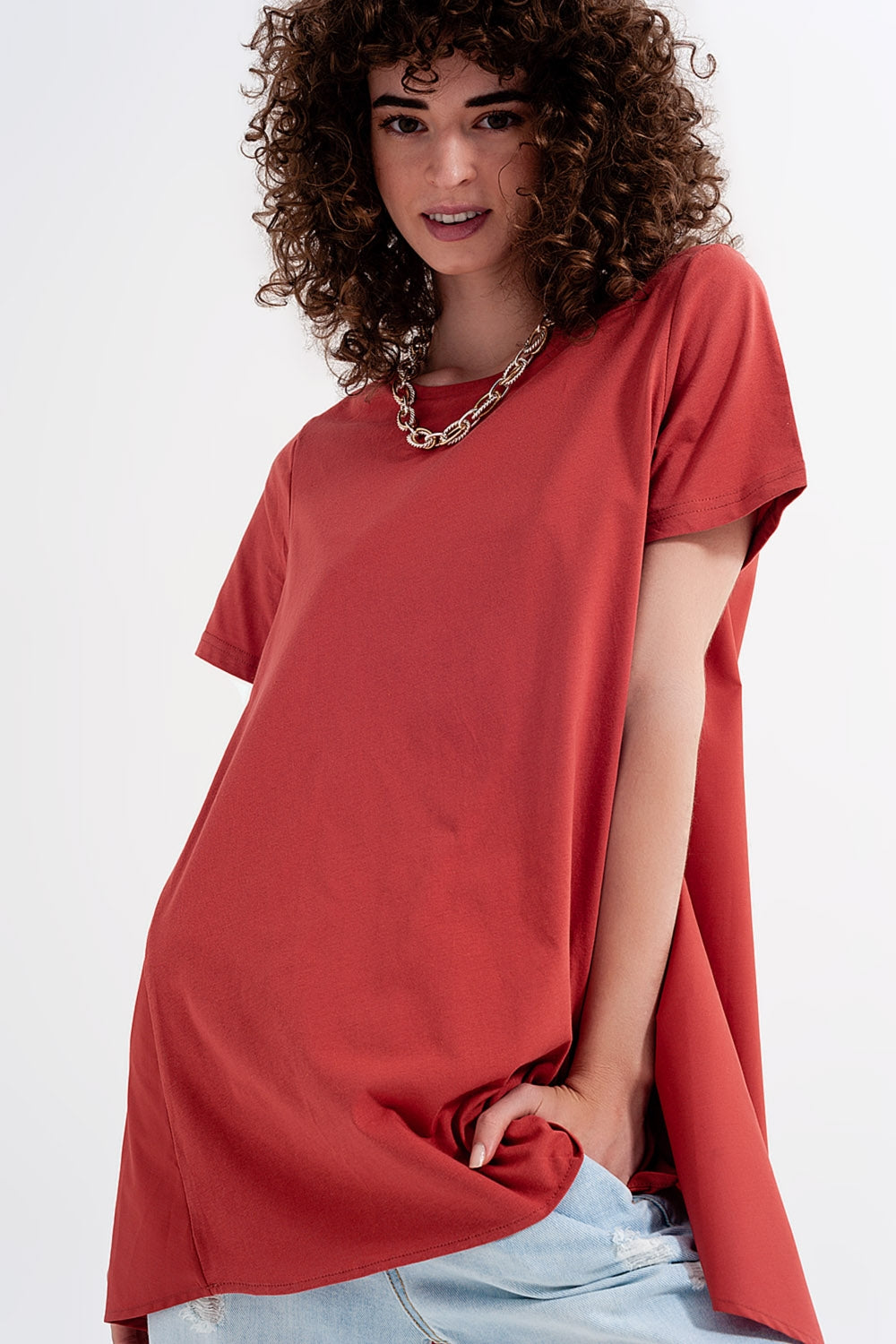 Vestido tipo camiseta en naranja
