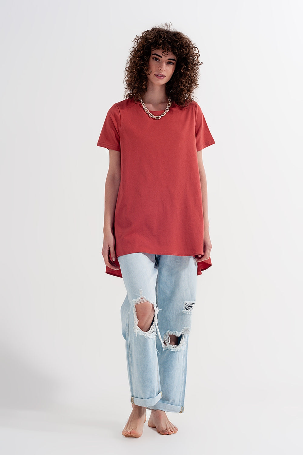 Vestido tipo camiseta en naranja