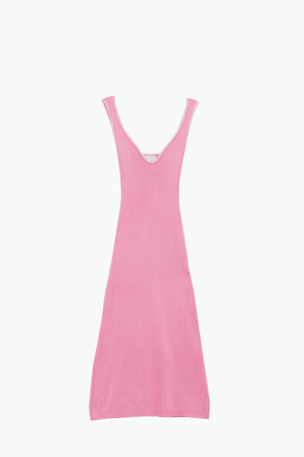 Q2 Vestido veraniego de punto ceñido al cuerpo en rosa con ribete blanco