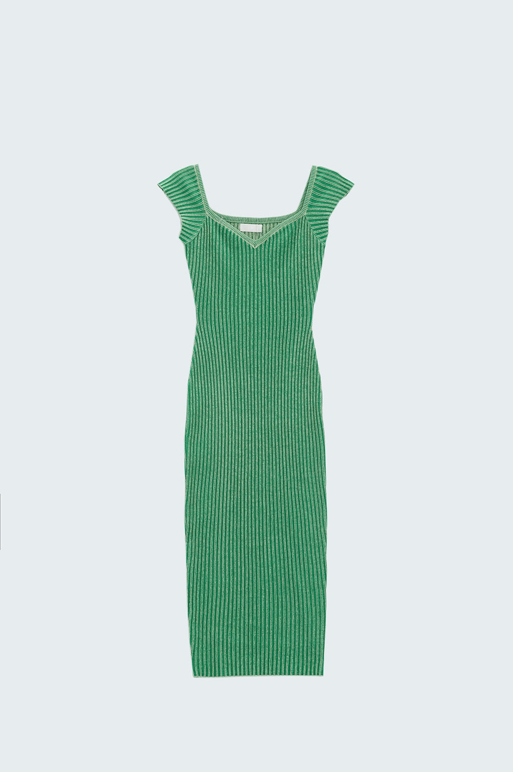 Vestido verde midi de canalé grueso con mangas casquillo