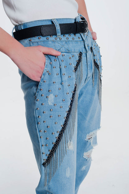 vintage vaqueros anchos con tachuelas y cadenas